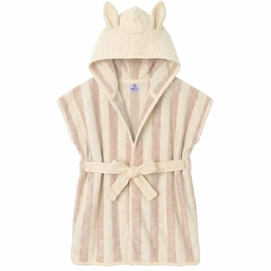 Peignoir bambou et gaze de coton rayée ivoire/ galet