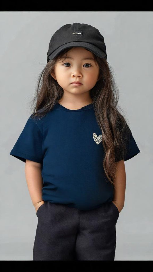 T-shirt noir coeur léopard