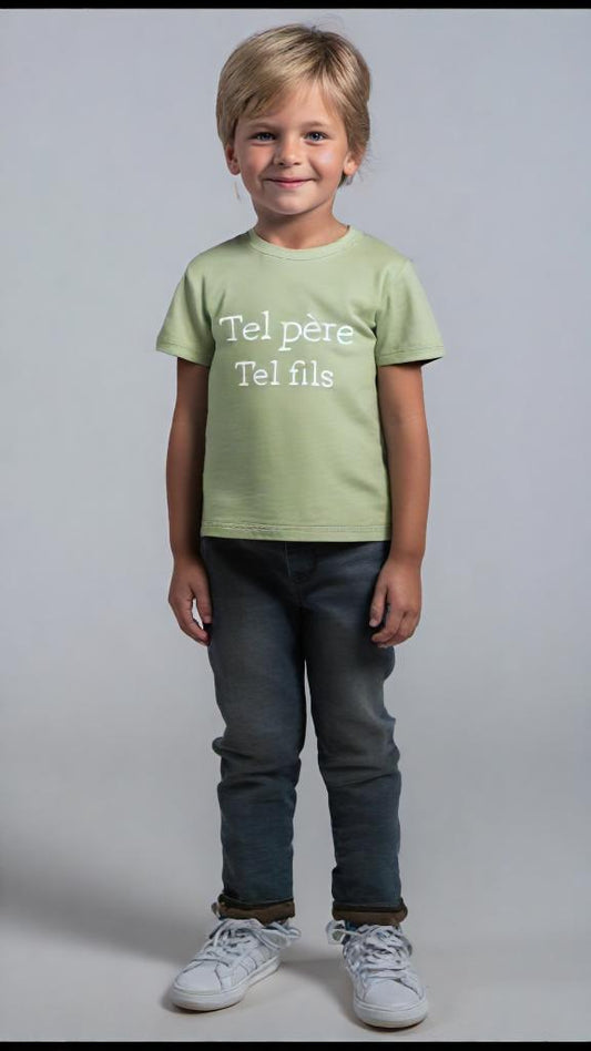 T-shirt kaki "tel père / tel fils"