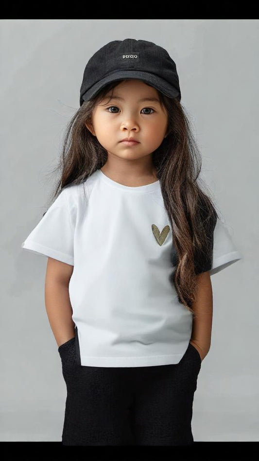 T-shirt blanc coeur or