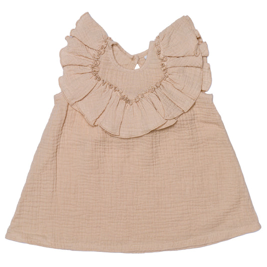 Robe évasée à petites manches - Gaze de coton Biscuit