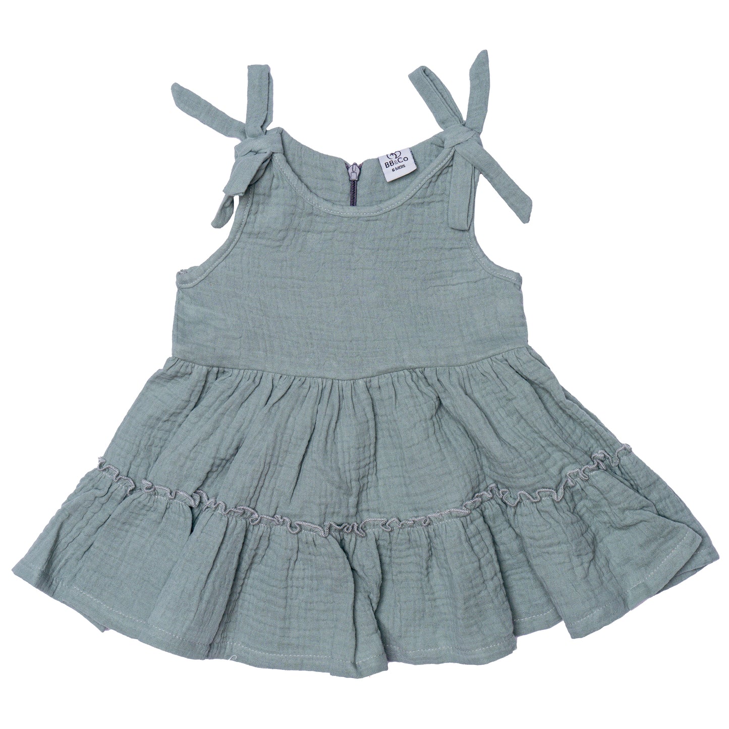Robe bretelles à étages - Gaze de coton Vert de gris