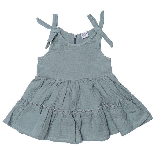 Robe bretelles à étages - Gaze de coton Vert de gris