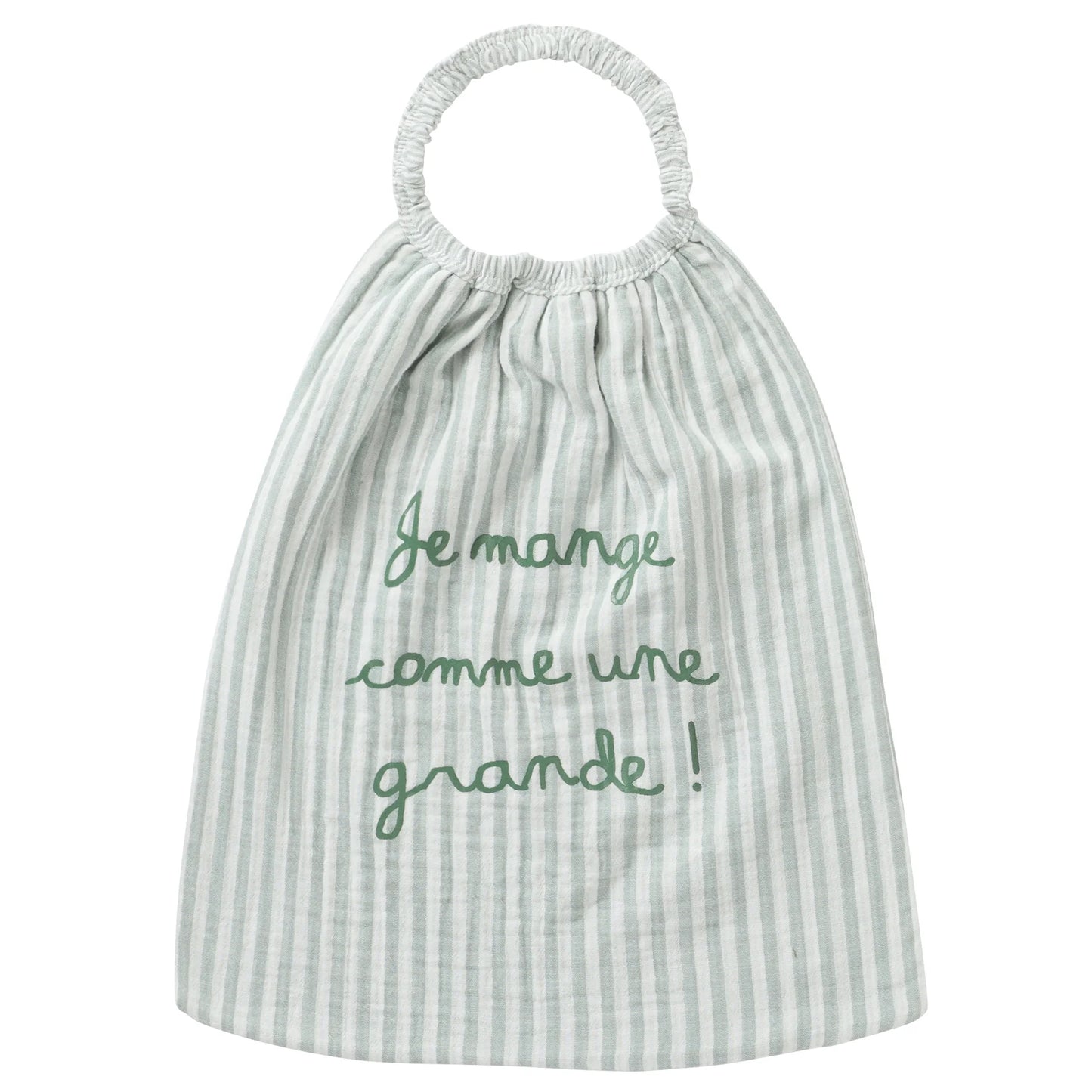 Serviette élastiquée “comme une grande” rayé vert de gris