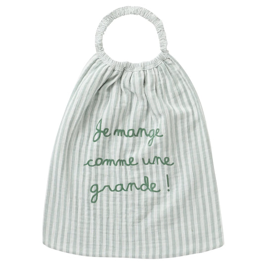 Serviette élastiquée “comme une grande” rayé vert de gris