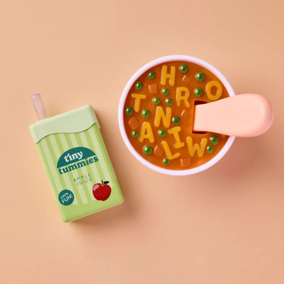 Soupe alphabet & jus de pomme pour poupée