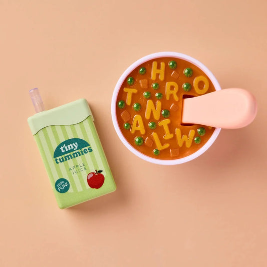 Soupe alphabet & jus de pomme pour poupée