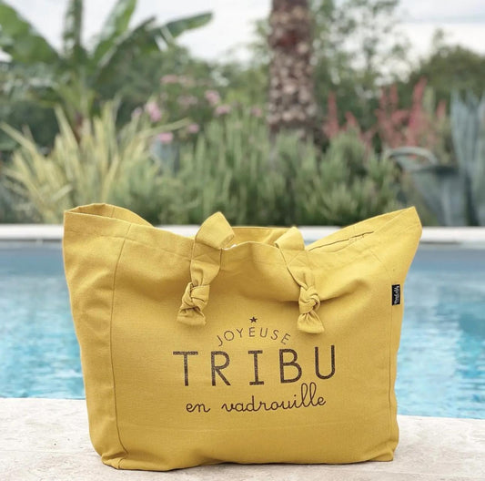 Sac cabas "Joyeuse tribu en vadrouille" coloris Safran