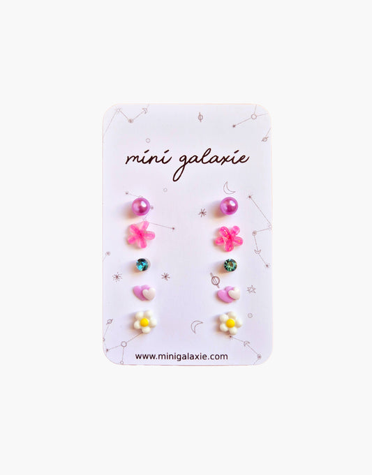 Boucles d'oreilles clous fantaisie enfant Lot 5 paires Luna