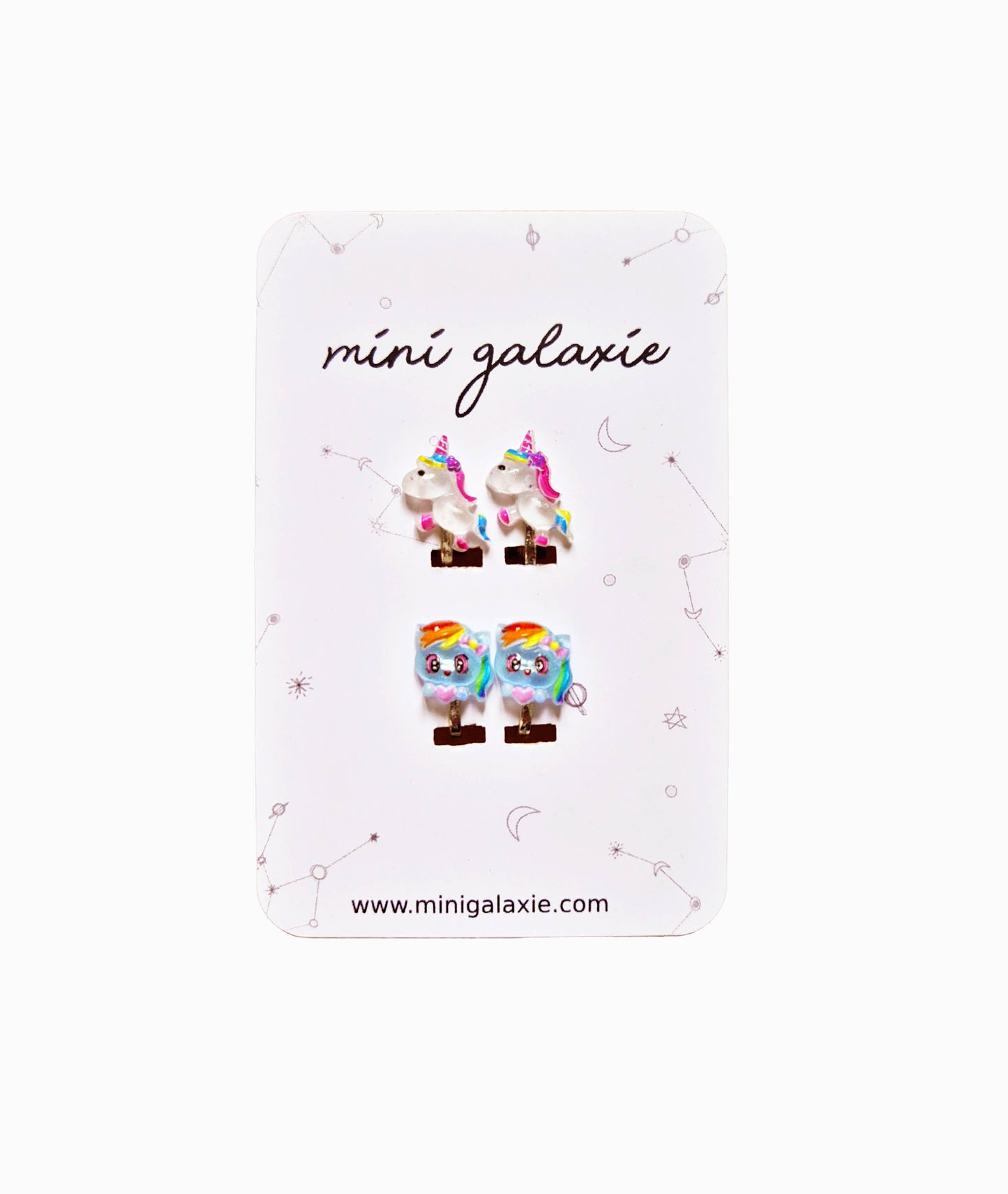Boucles d'oreilles clips Licornes et poneys arc en ciel 🦄