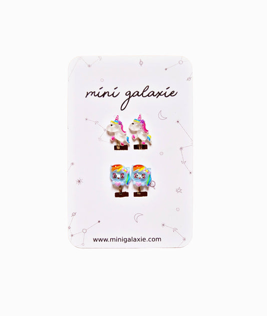 Boucles d'oreilles clips Licornes et poneys arc en ciel 🦄