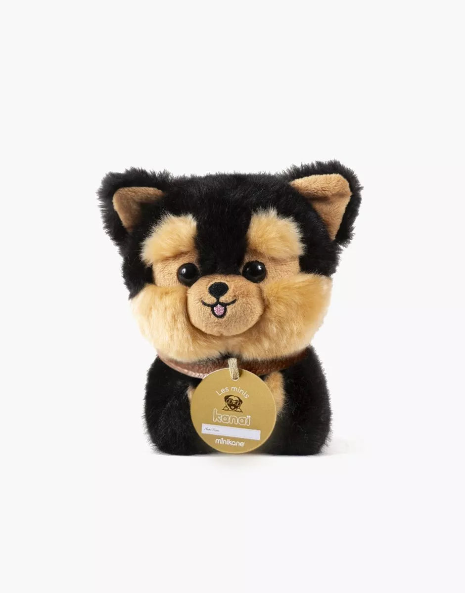 Loki, chien en peluche de 18cm avec collier et son panier en fausse fourrure écru (Copie)