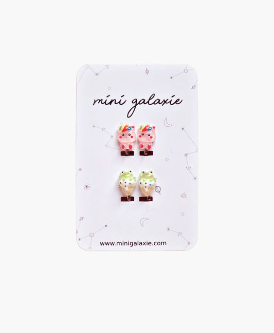 Boucles d'oreilles clips Licornes et glaces animaux 🌈
