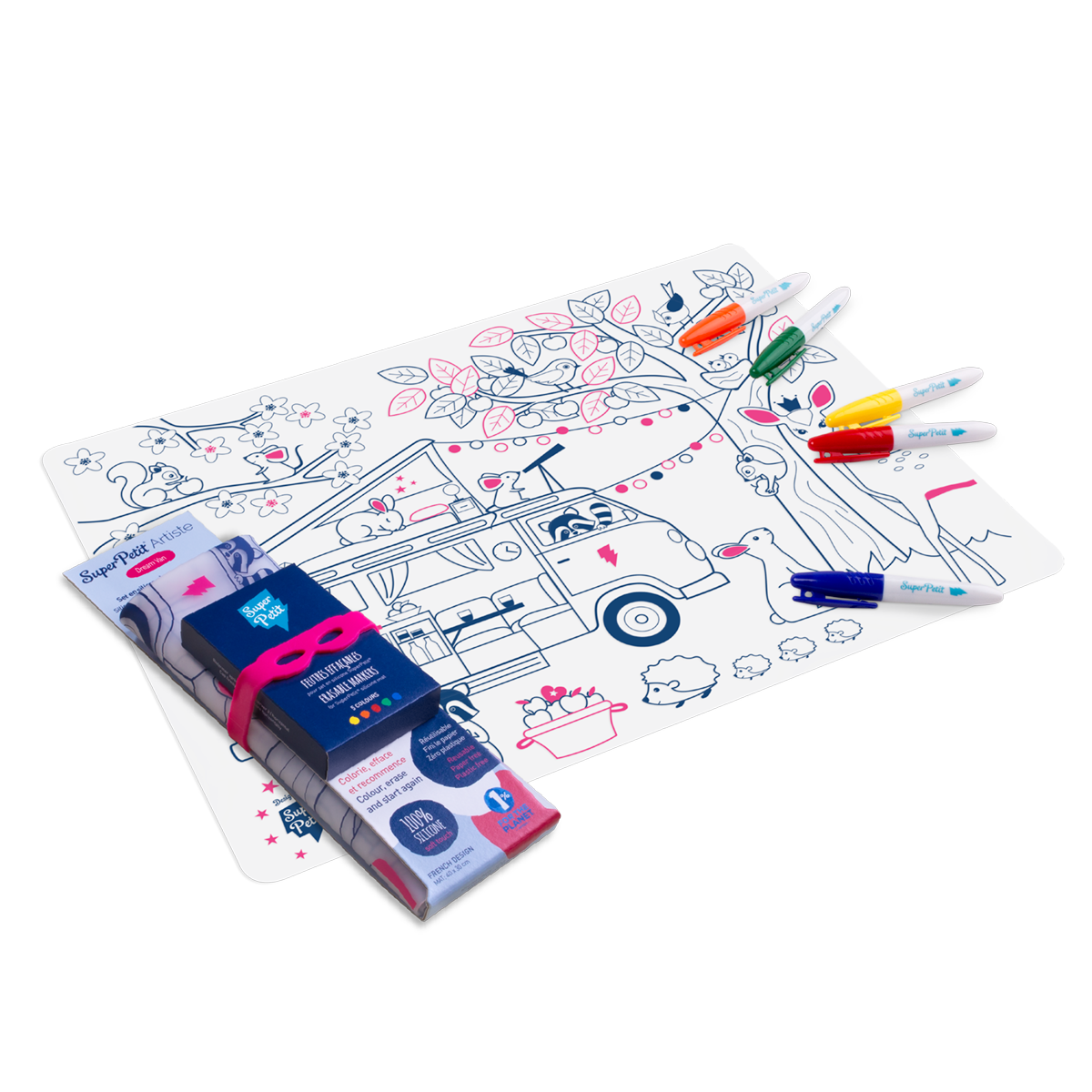 SuperPetit - Coloriage réutilisable - Set en silicone DREAM VAN 5 feutres