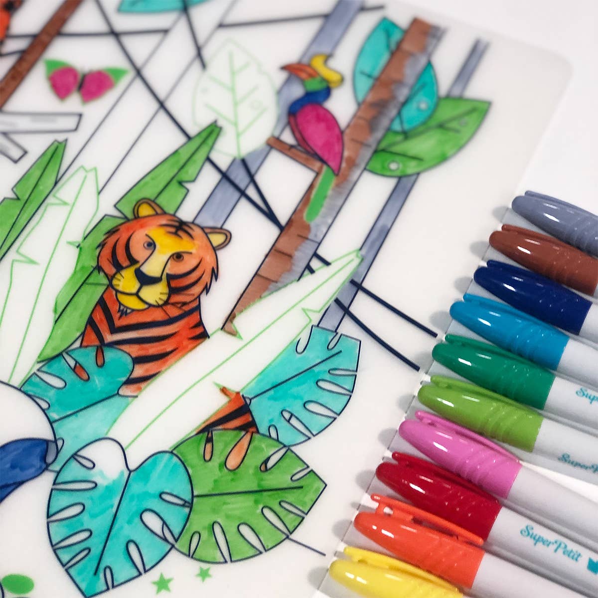 SuperPetit - Coloriage éducatif-Set en silicone JUNGLE 5 feutres inclus
