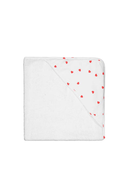 Cape de bain bébé ‘Colette’ Coeur Rouge Ecru