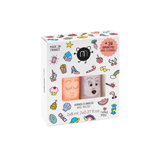 Coffret Stickers et Vernis Enfant 2 vernis + 24 stickers pour ongles