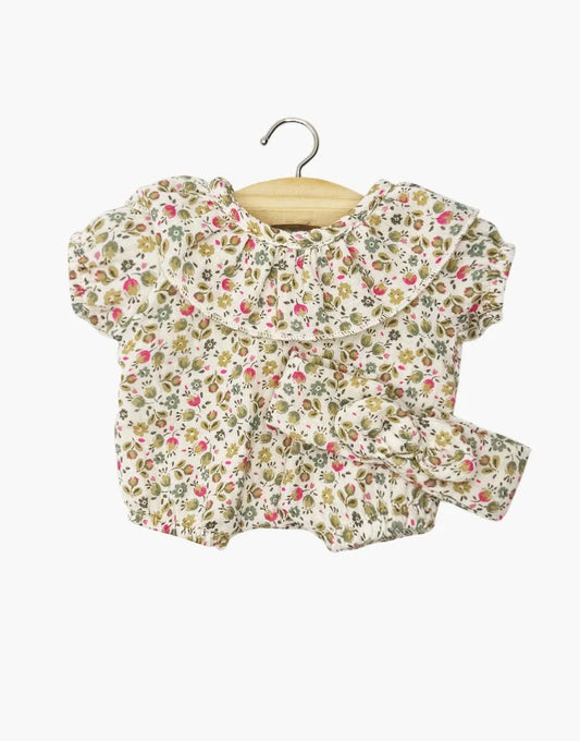 Babies – Barboteuse à collerette Éva et son headband en gaze de coton Petites fleurs fushia