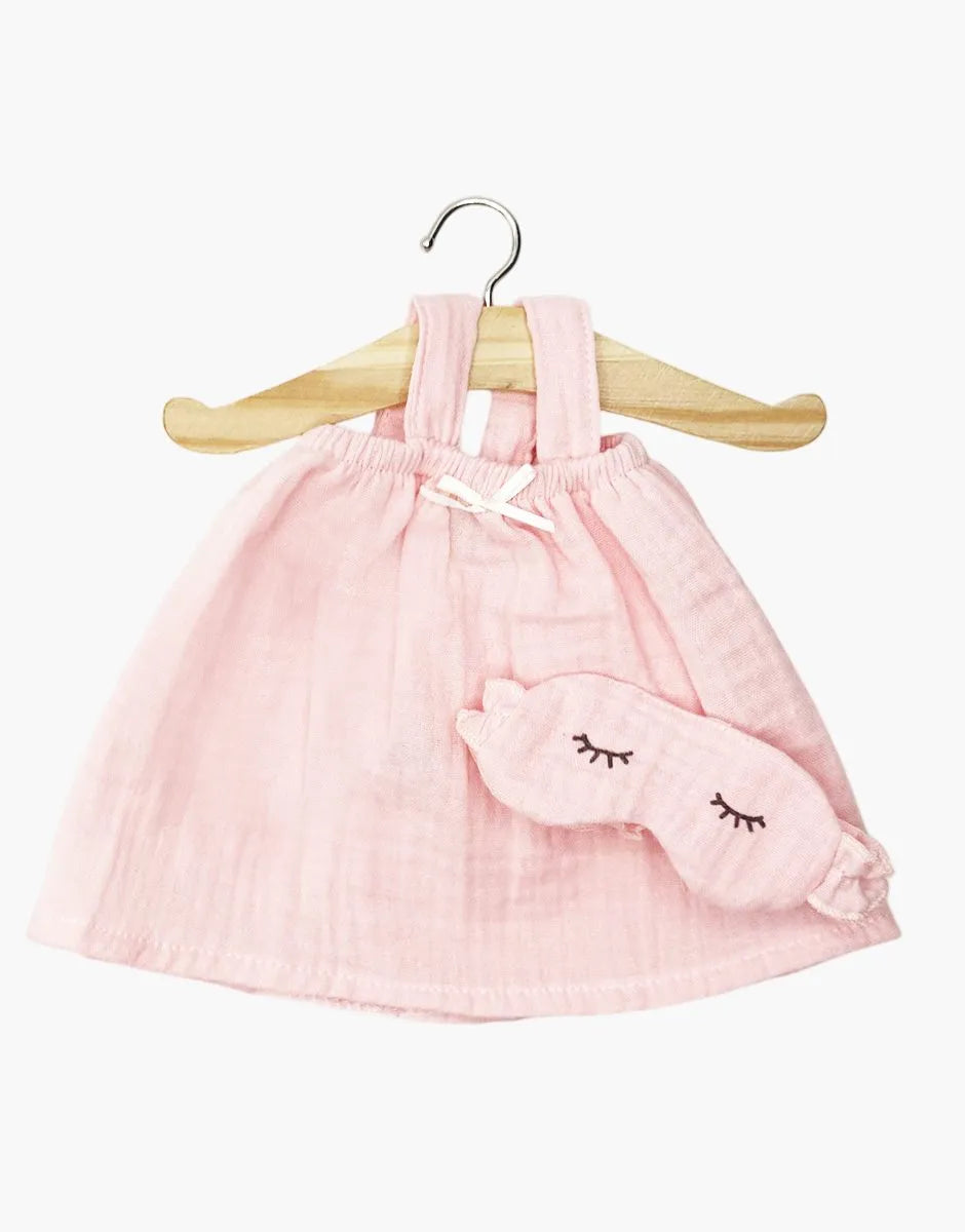Chemise de nuit Mila et son masque Dodo à volants en gaze de coton fraise