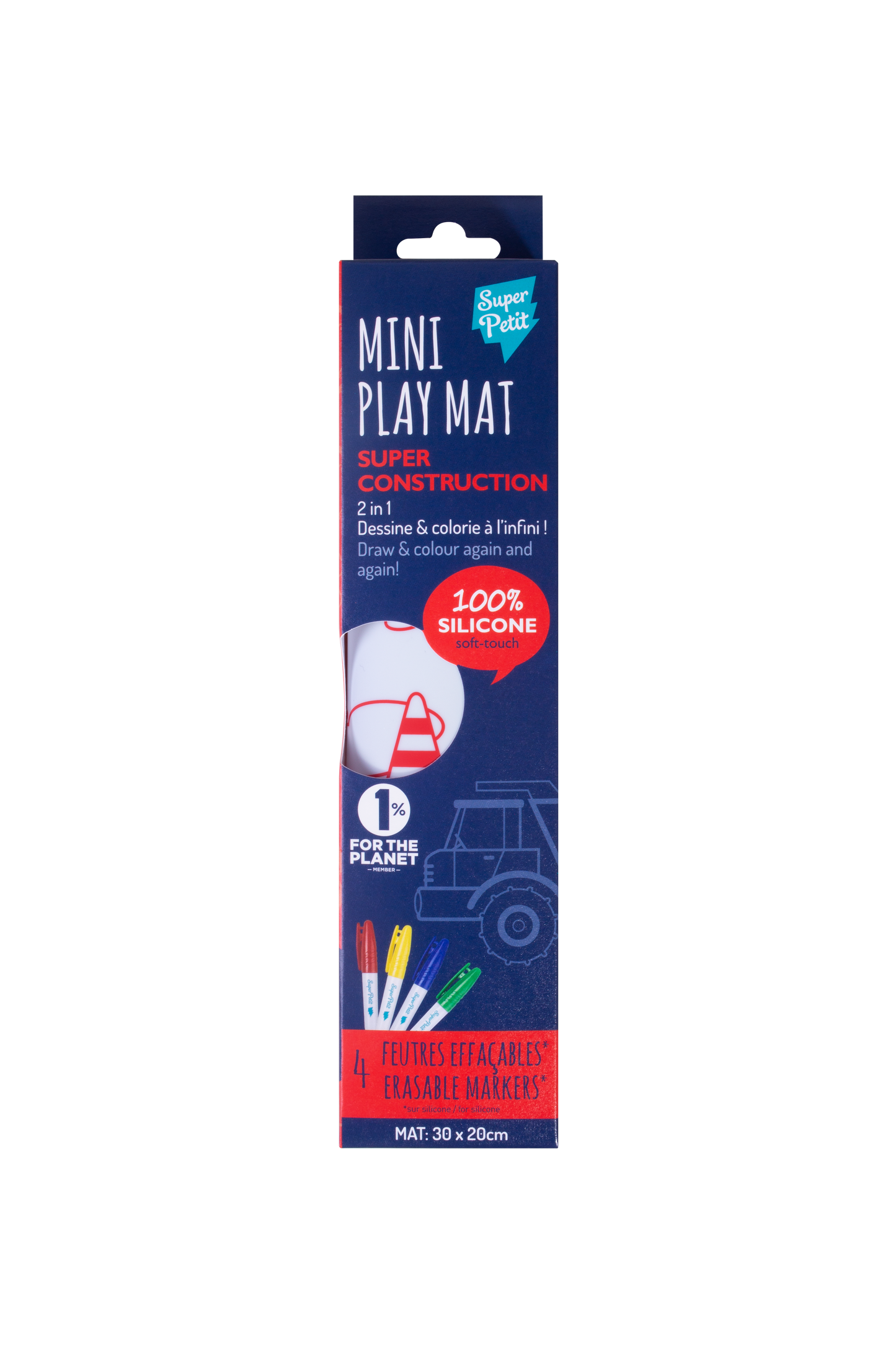 SuperPetit - Coloriage nomade: Mini Playmat CONSTRUCTION-4 feutres inclus