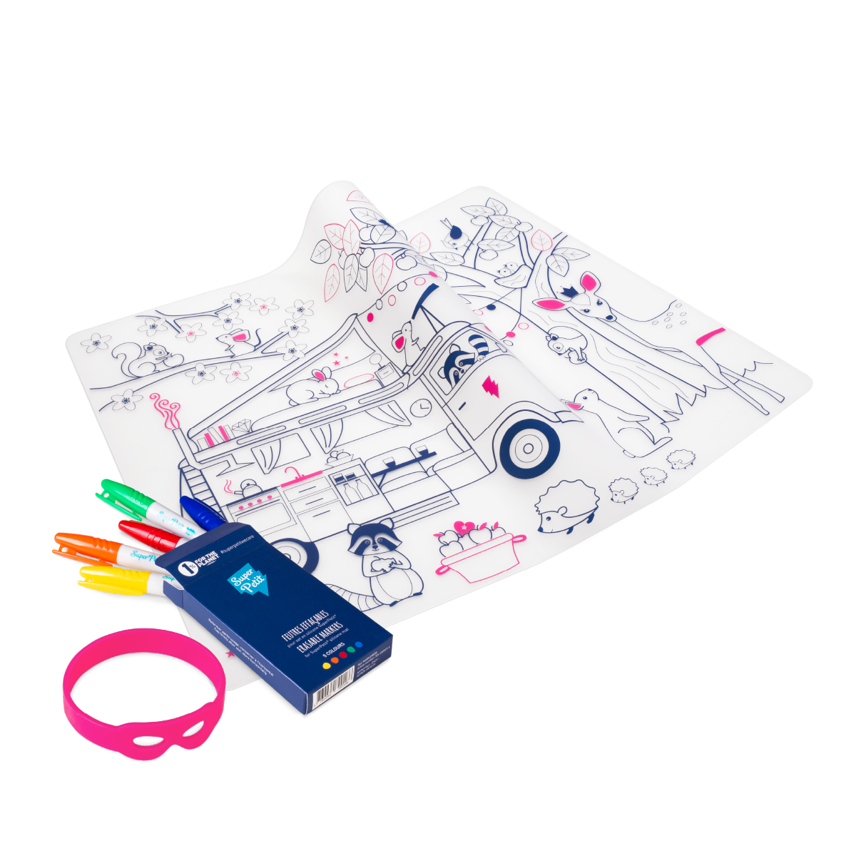 SuperPetit - Coloriage réutilisable - Set en silicone DREAM VAN 5 feutres