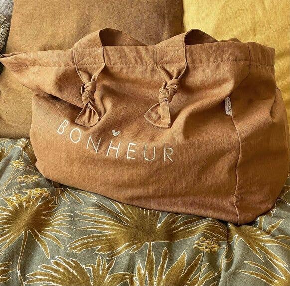 Marcel & Lily - Sac cabas lin "Bonheur" coloris Camel