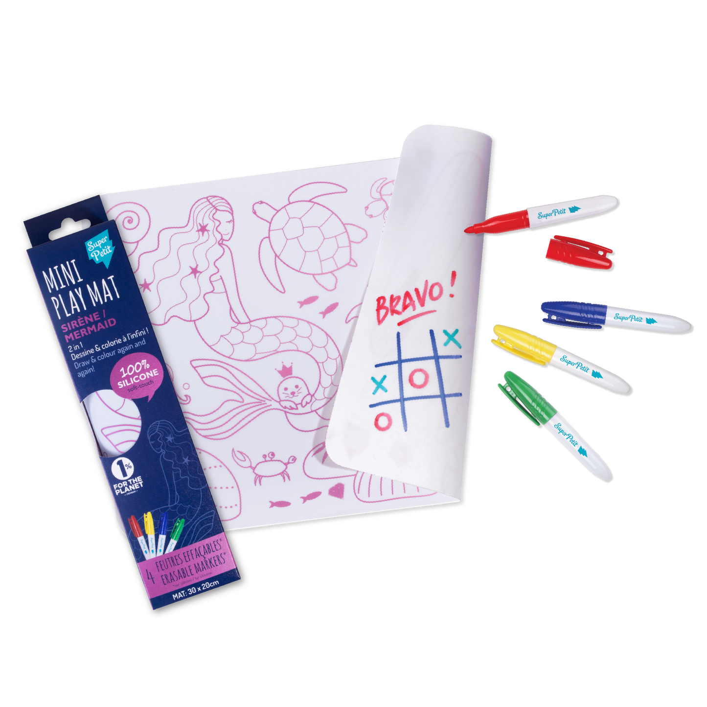 SuperPetit - Coloriage nomade : Mini Playmat SIRENE - 4 feutres inclus