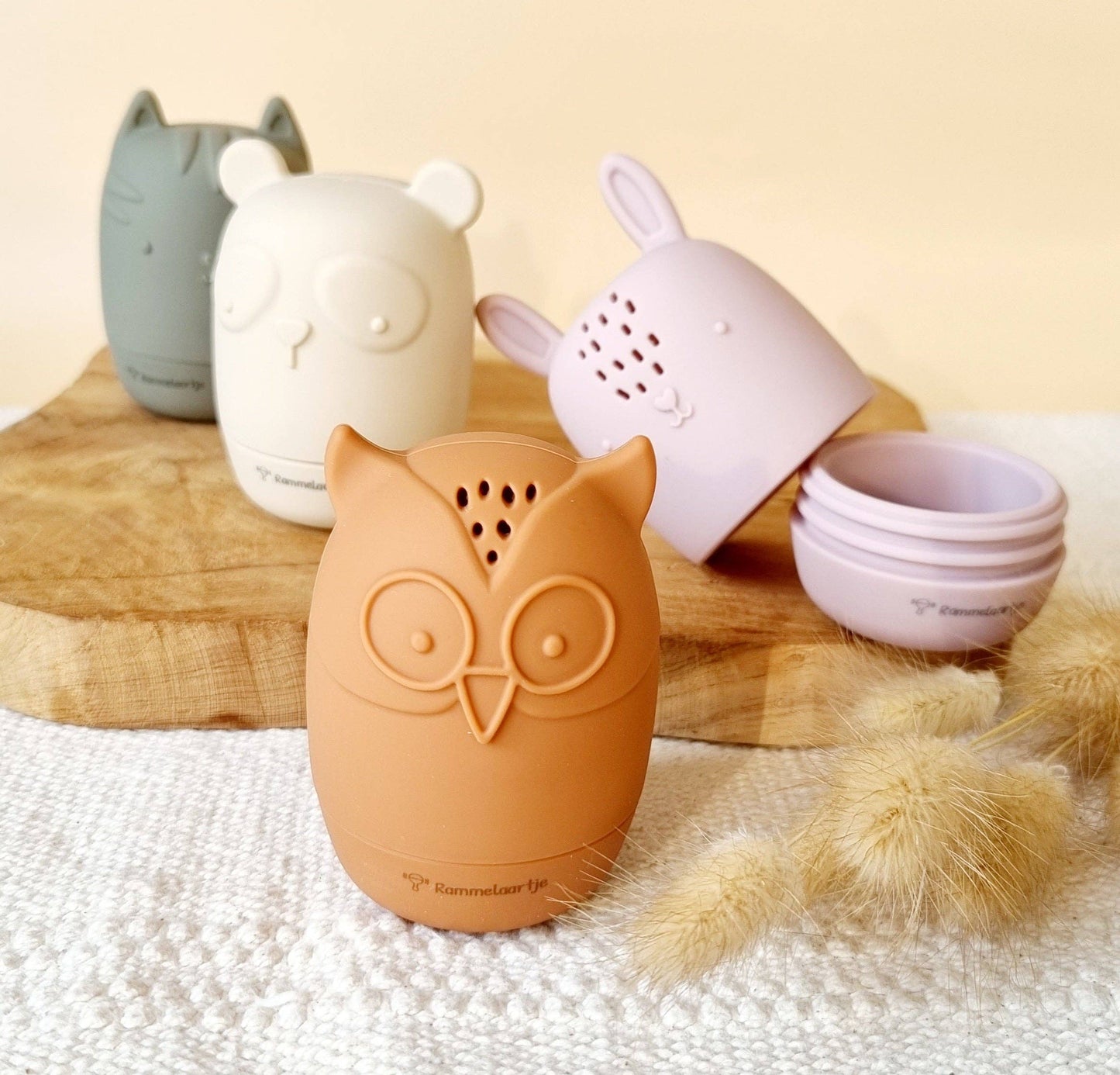 Rammelaartje - Ensemble de 4 jouets de bain en silicone Earth tones