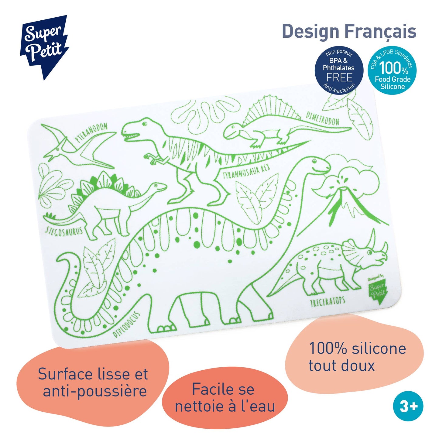 SuperPetit - Coloriage nomade : Mini Playmat DINO - 4 feutres inclus