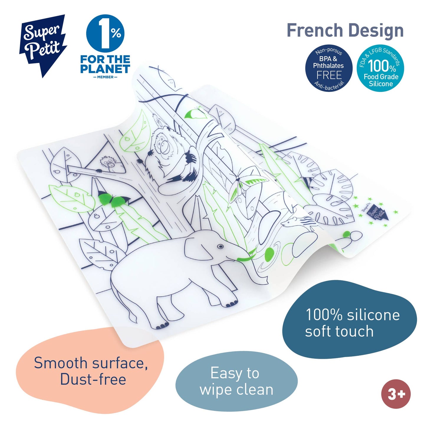 SuperPetit - Coloriage éducatif-Set en silicone JUNGLE 5 feutres inclus
