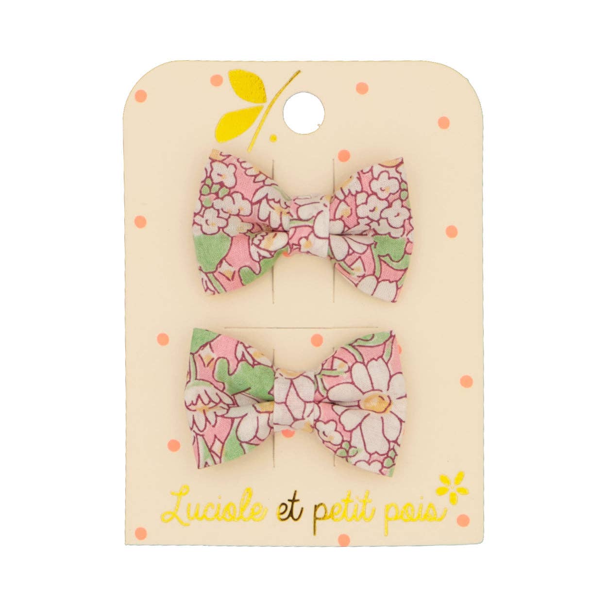 Luciole et Petit Pois - Barrettes mini papillon - Liberty Alice pêche