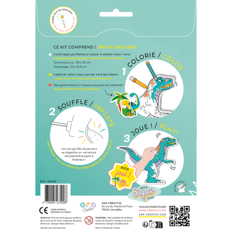 ARA-CREATIVE - 2 coloriages gonflables -  Dinos