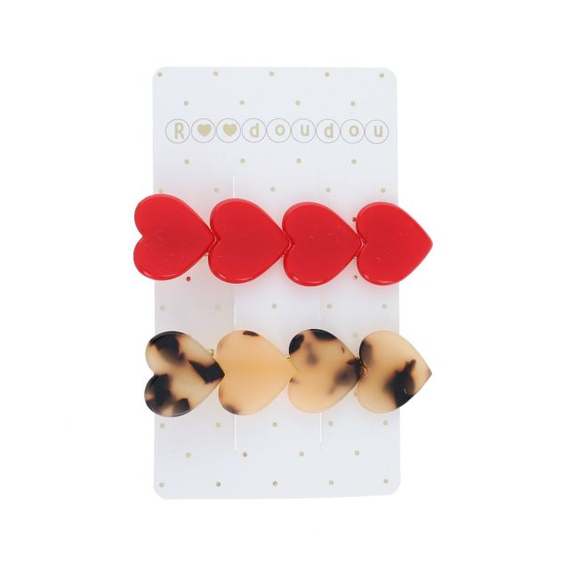Lot de 2 barrettes léopard et coeurs rouges Roodoudou