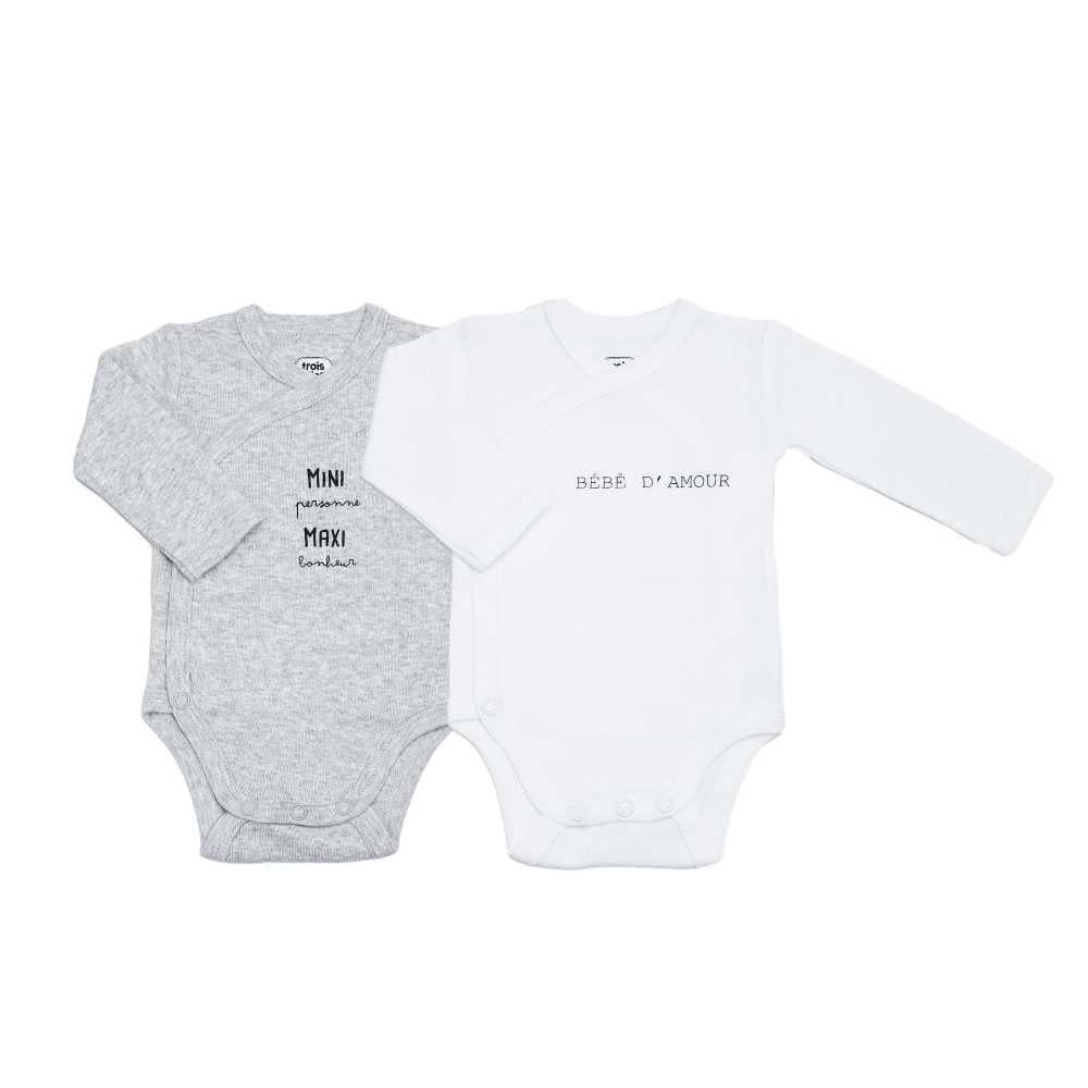 Lot de 2 body - bébé d'amour- gris/blanc
