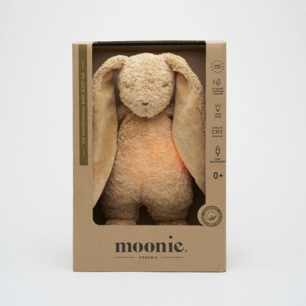 Moonie – Veilleuse lapin nature bio avec sons & lumières cappuccino