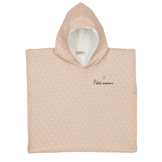 Poncho gaze beige petits coeurs