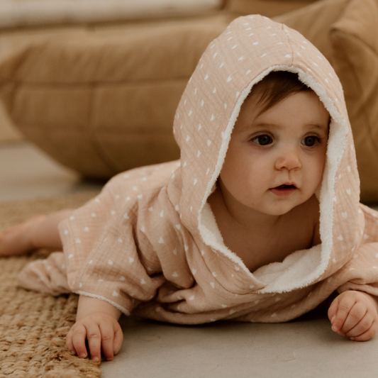 Poncho gaze beige petits coeurs