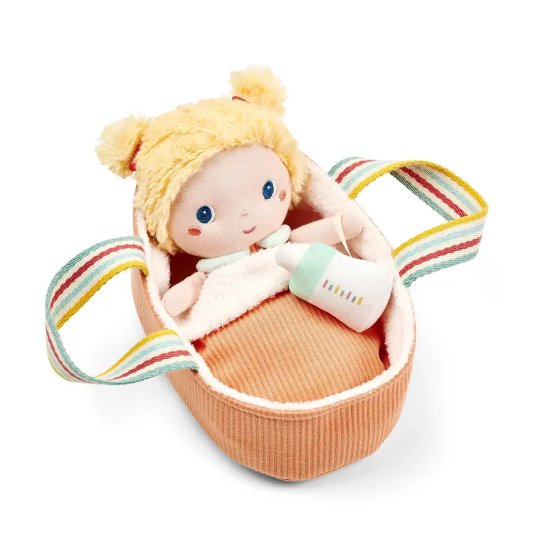 Poupée en tissu Méla et son couffin - 21 cm