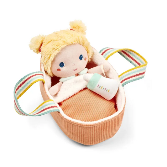 Poupée en tissu Méla et son couffin - 21 cm