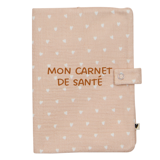 Protège carnet de santé gaze beige petits coeurs