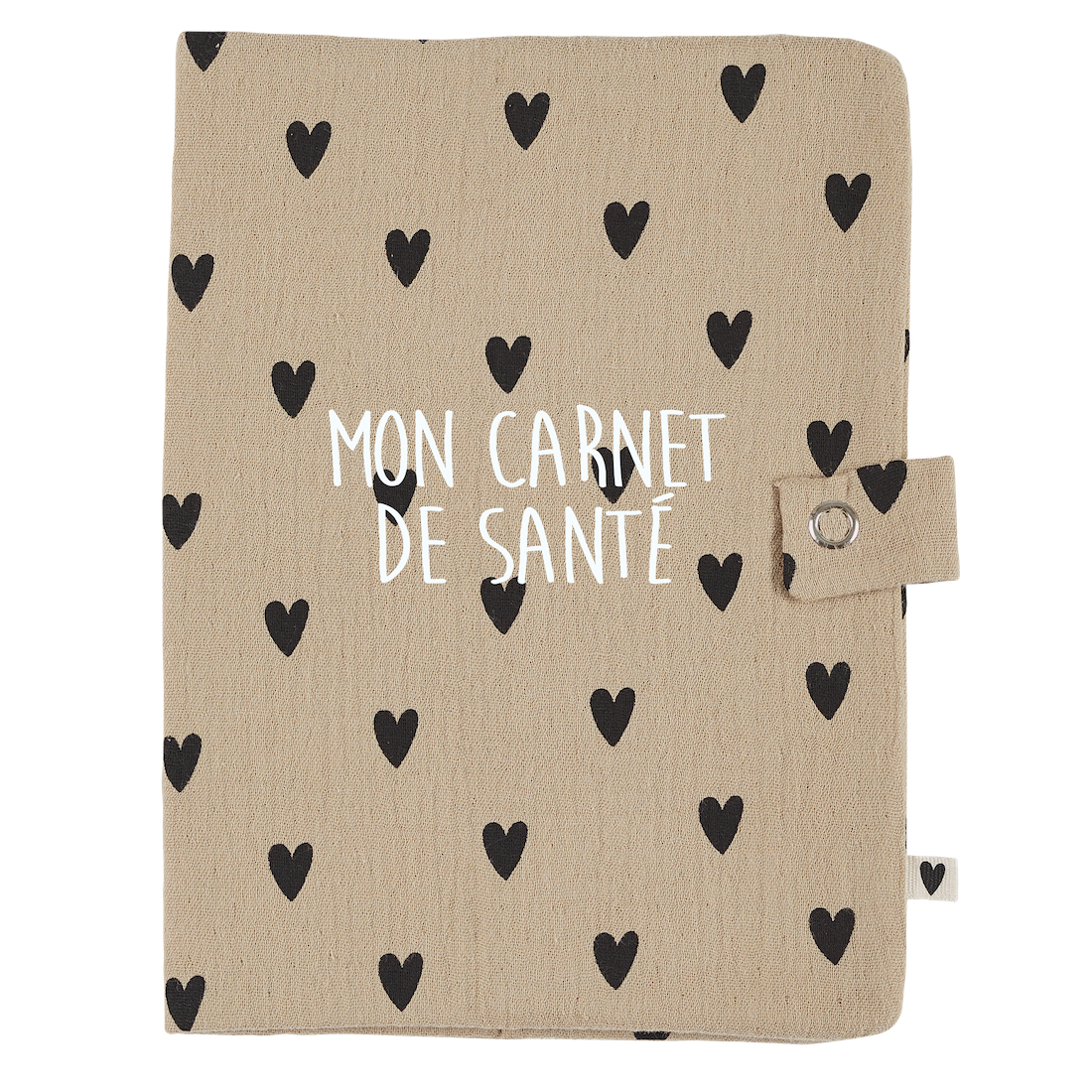 Protège carnet de santé gaze cœurs beige