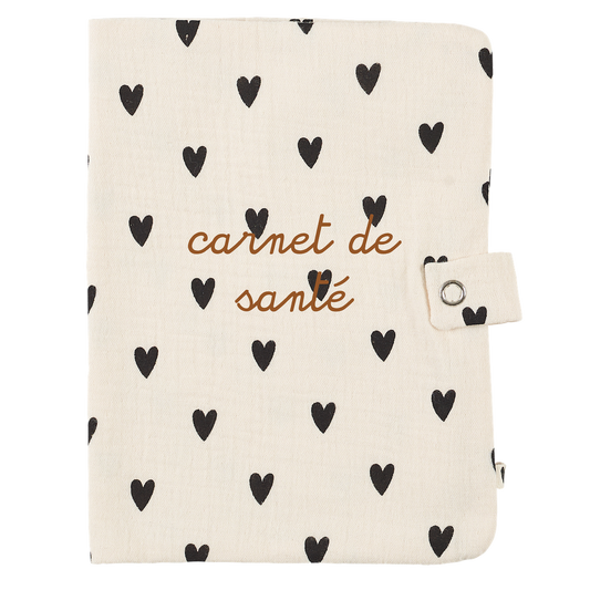 Protège carnet de santé gaze cœurs écru
