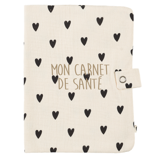 Protège carnet de santé gaze cœurs écru
