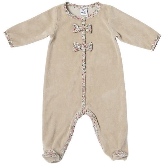 Pyjama hiver en velours beige et nœuds liberty
