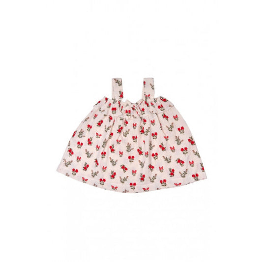 Robe évasée à bretelles Fleurs - Ecru/rouge/vert